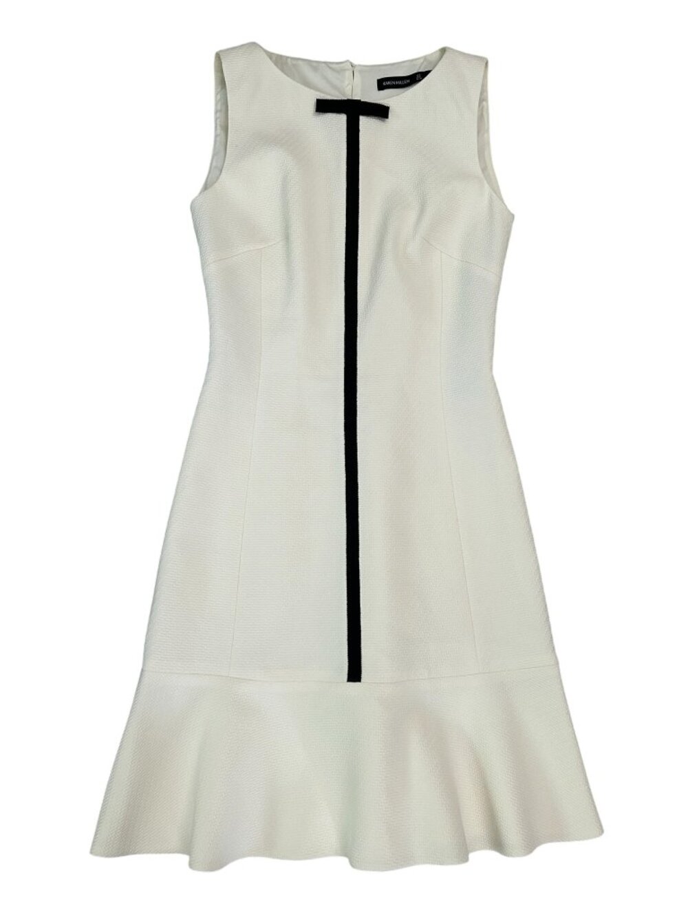 Karen Millen Size 2 Mini Dress w/Flounce Hem Off White Black Sleeveless EUC